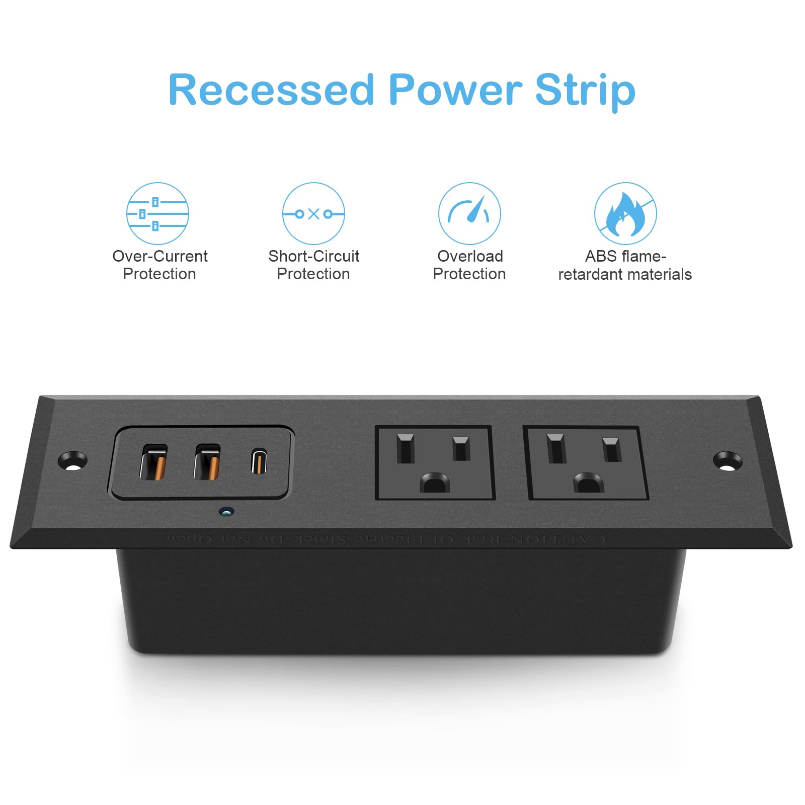 20W USB C Recessed Power Strip Desk Outlet with USB A Flat Plug