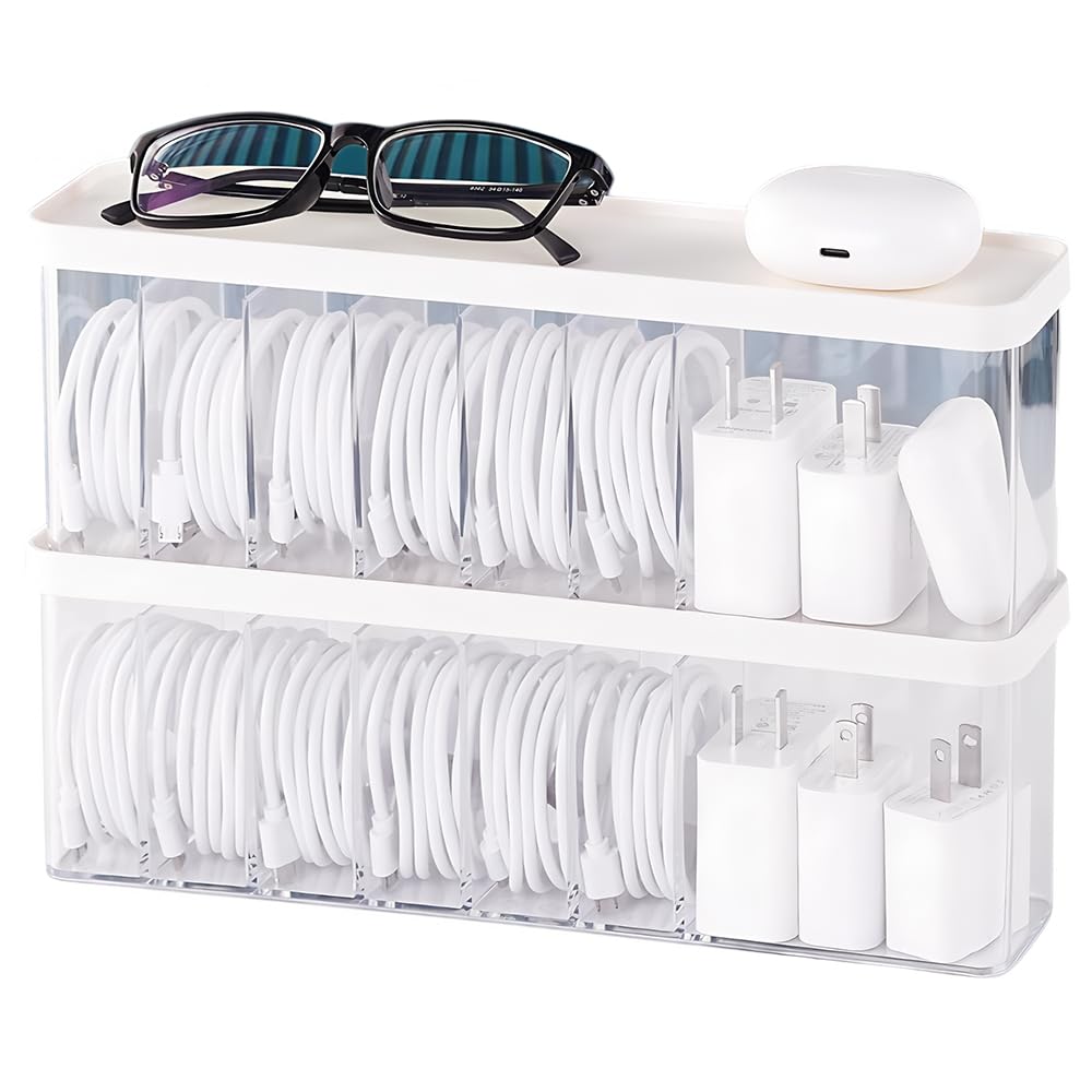 Charger Cable Cord Storage Organizer Box with Lid