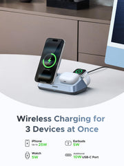 25W Qi2 3 in 1 Magnetic Wireless Charging Stand for Phone Watch Earbuds