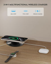 15W Pop Up Retractable Desktop Wireless Charger USB A USB C Ports
