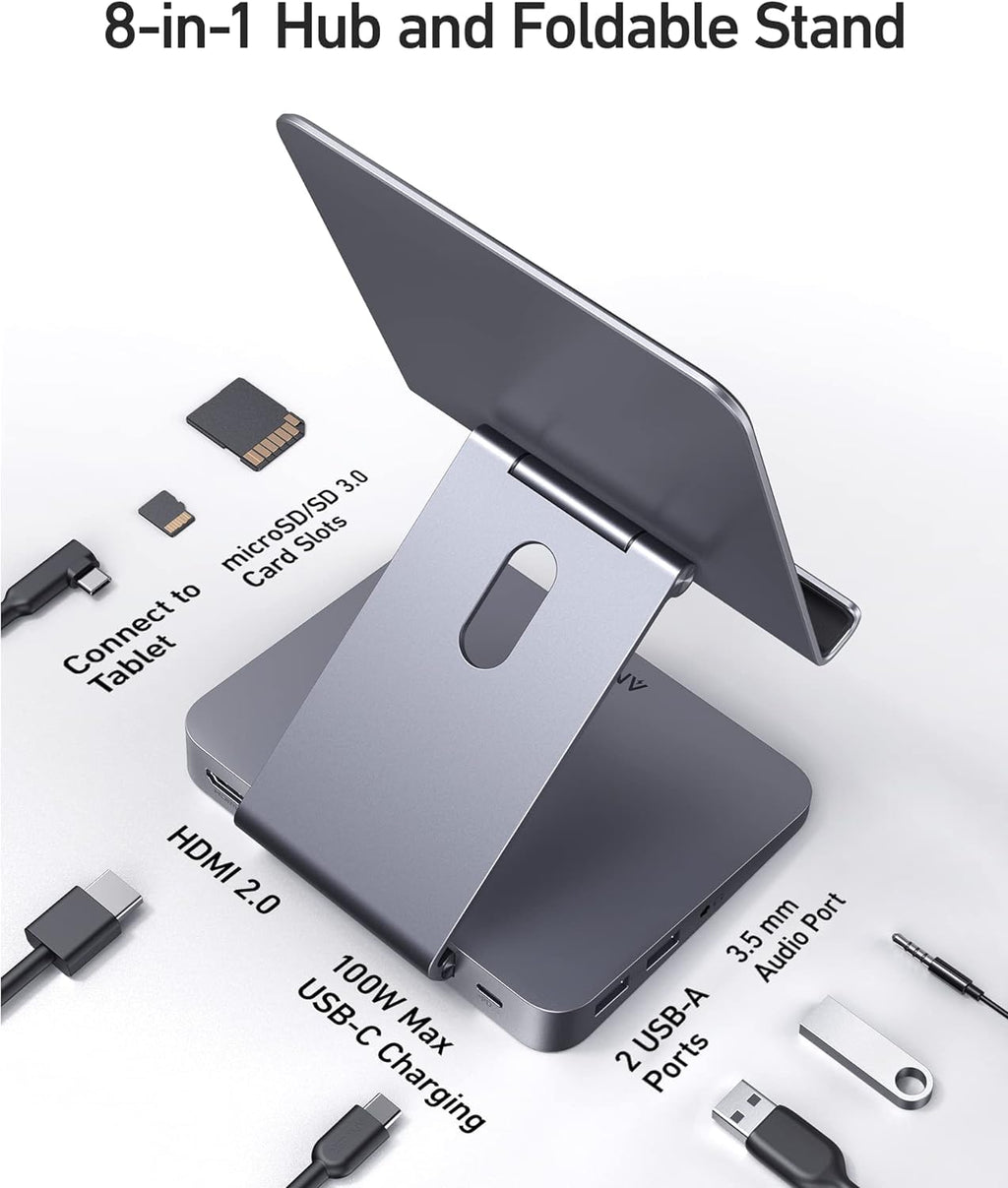 8 in 1 USB C Hub with Foldable Tablet Stand 4K HDMI USB A Ports