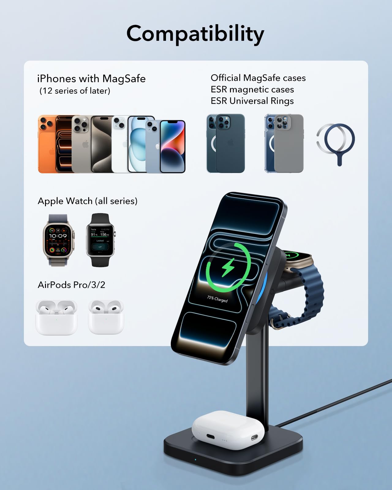 3 in 1 Magnetic Wireless Charging Stand