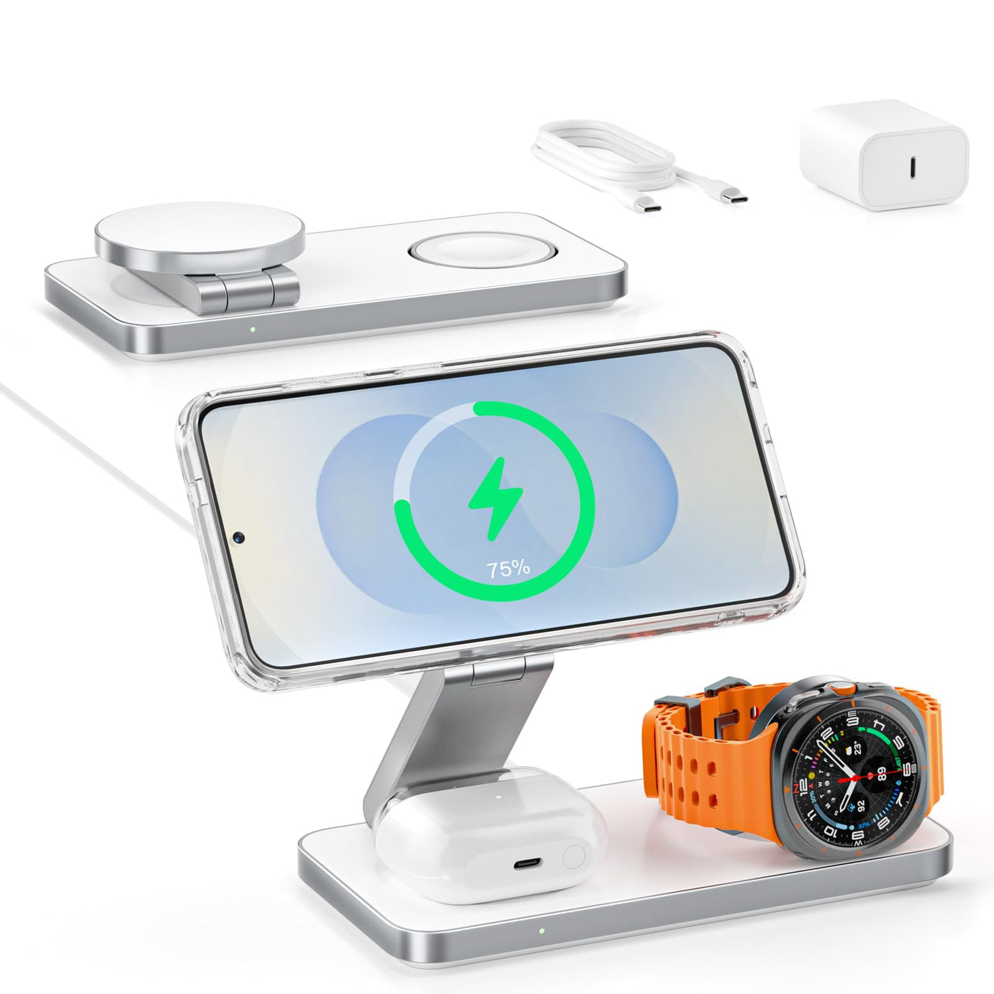 3 in 1 Magnetic Fast Wireless Charging Stand for Phone Watch Earbuds