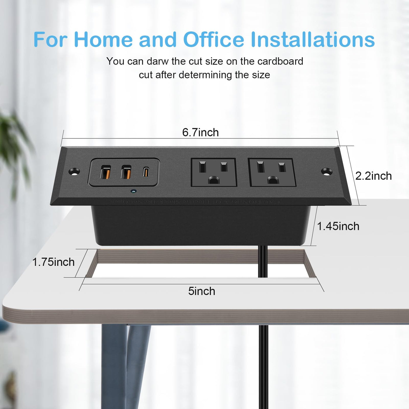 20W USB C Recessed Power Strip Desk Outlet with USB A Flat Plug