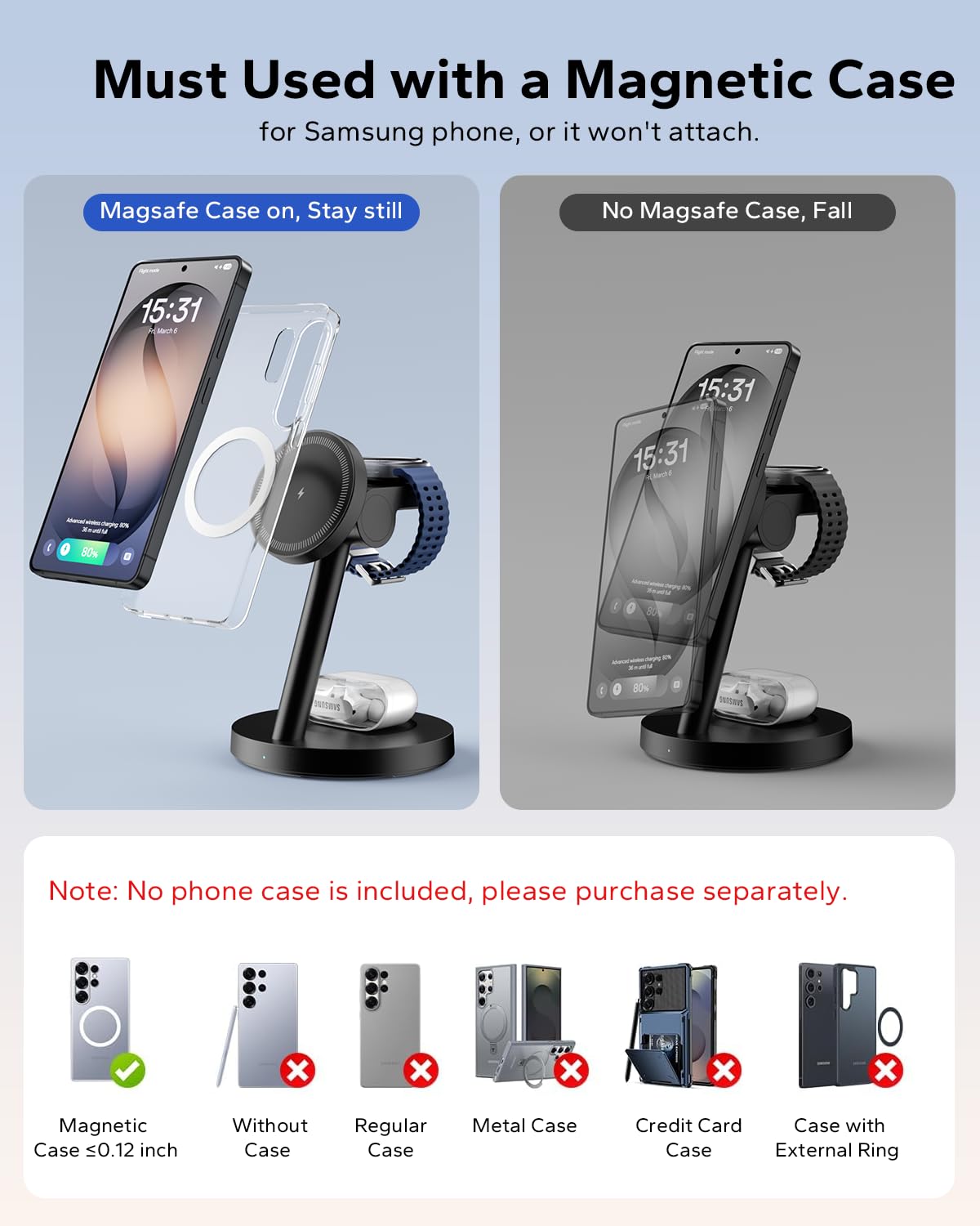 3 in 1 Magnetic Wireless Charging Stand for Phone Watch Earbuds