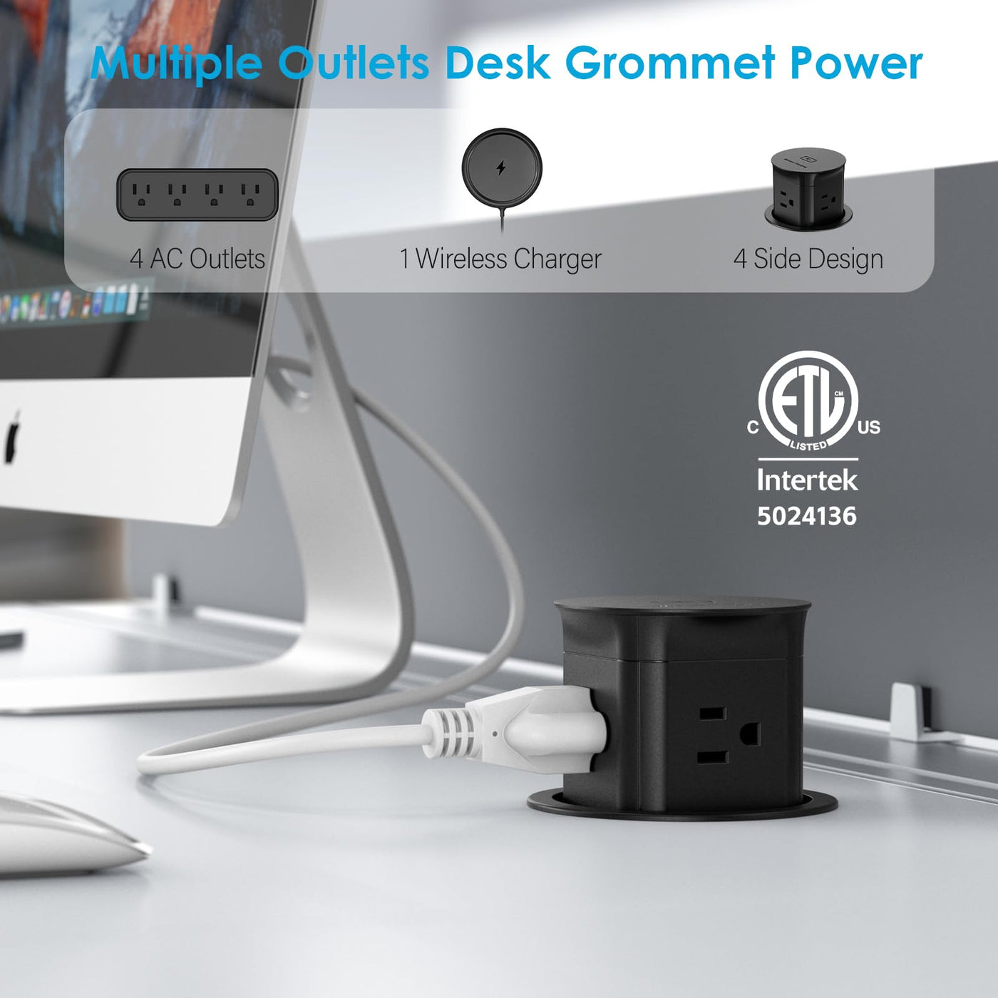 15W Wireless Charging Pop Up Outlet 4 AC Splash Resistant Power Grommet