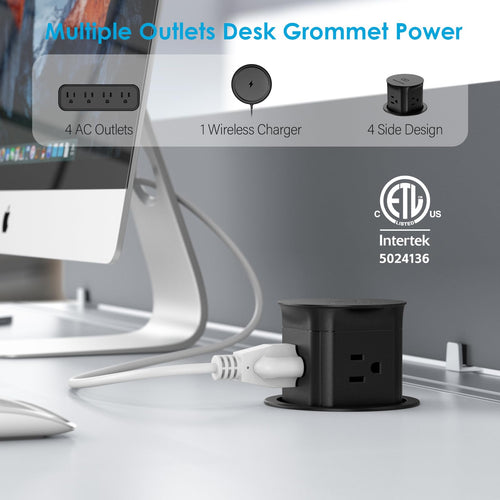 15W Wireless Charging Pop Up Outlet 4 AC Splash Resistant Power Grommet