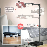 Ergonomic Tablet Rolling Cart Stand with 60W USB C Charging Port