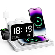 7 in 1 Wireless Charging Station with LED Clock 30W Fast Charger