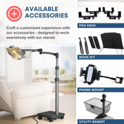 Ergonomic Tablet Rolling Cart Stand with 60W USB C Charging Port
