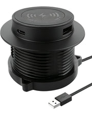 15W Pop Up Retractable Desktop Wireless Charger USB A USB C Ports