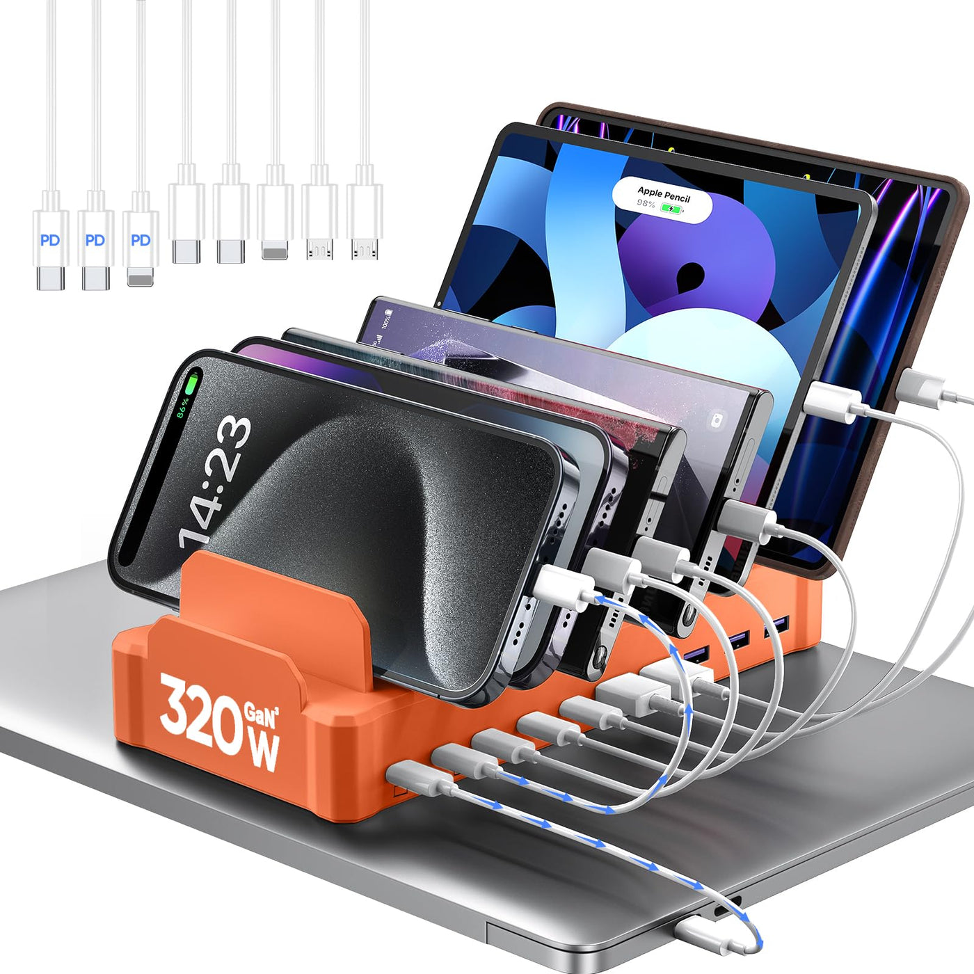 320W 10 Port USB C Fast Charging Station Organizer Dock
