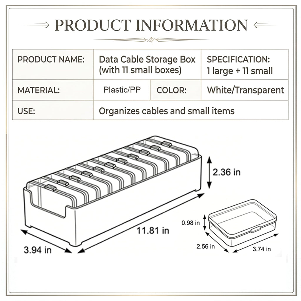 2 Pack Cable Organizer Box with 22 Mini Clear Cord Storage Cases