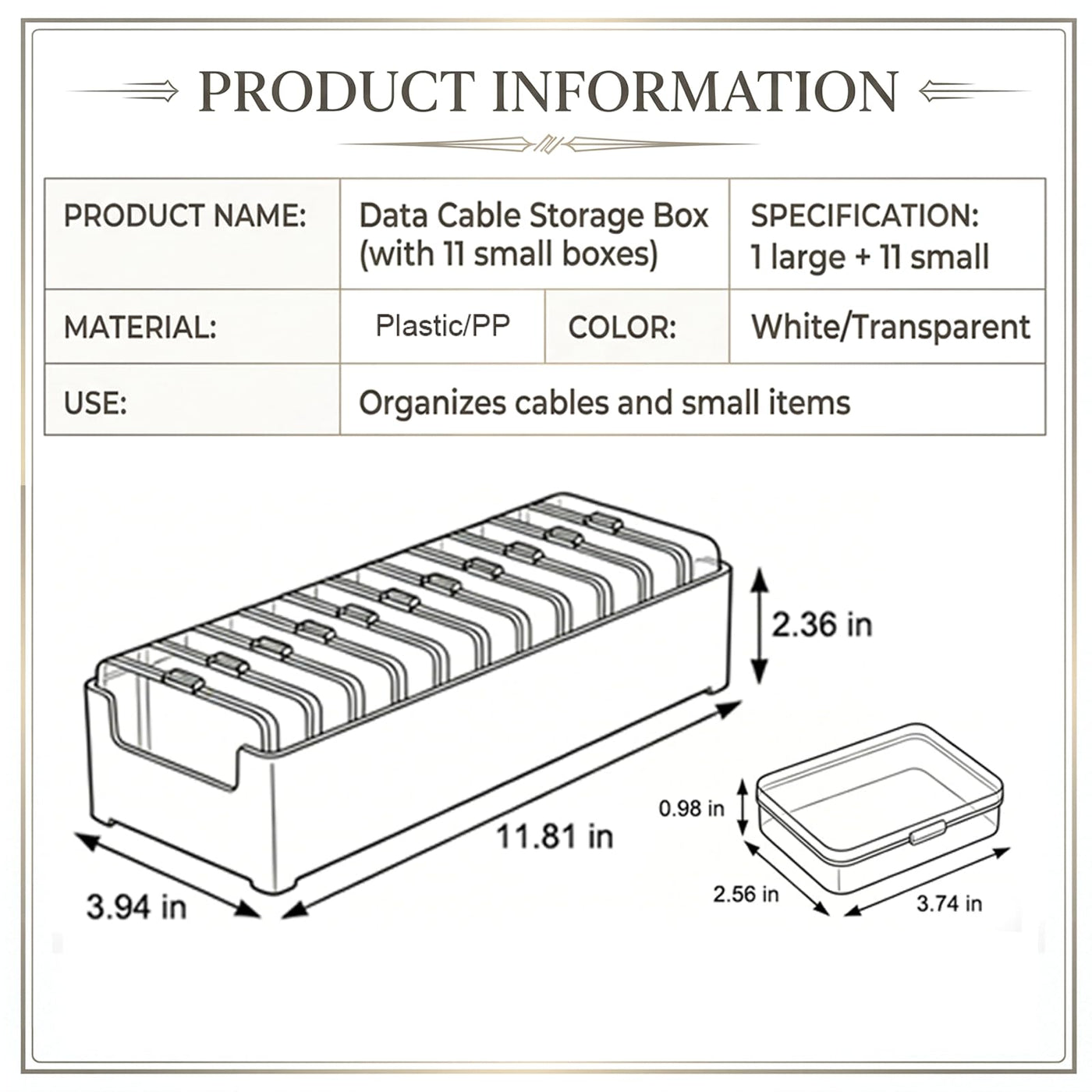 2 Pack Cable Organizer Box with 22 Mini Clear Cord Storage Cases