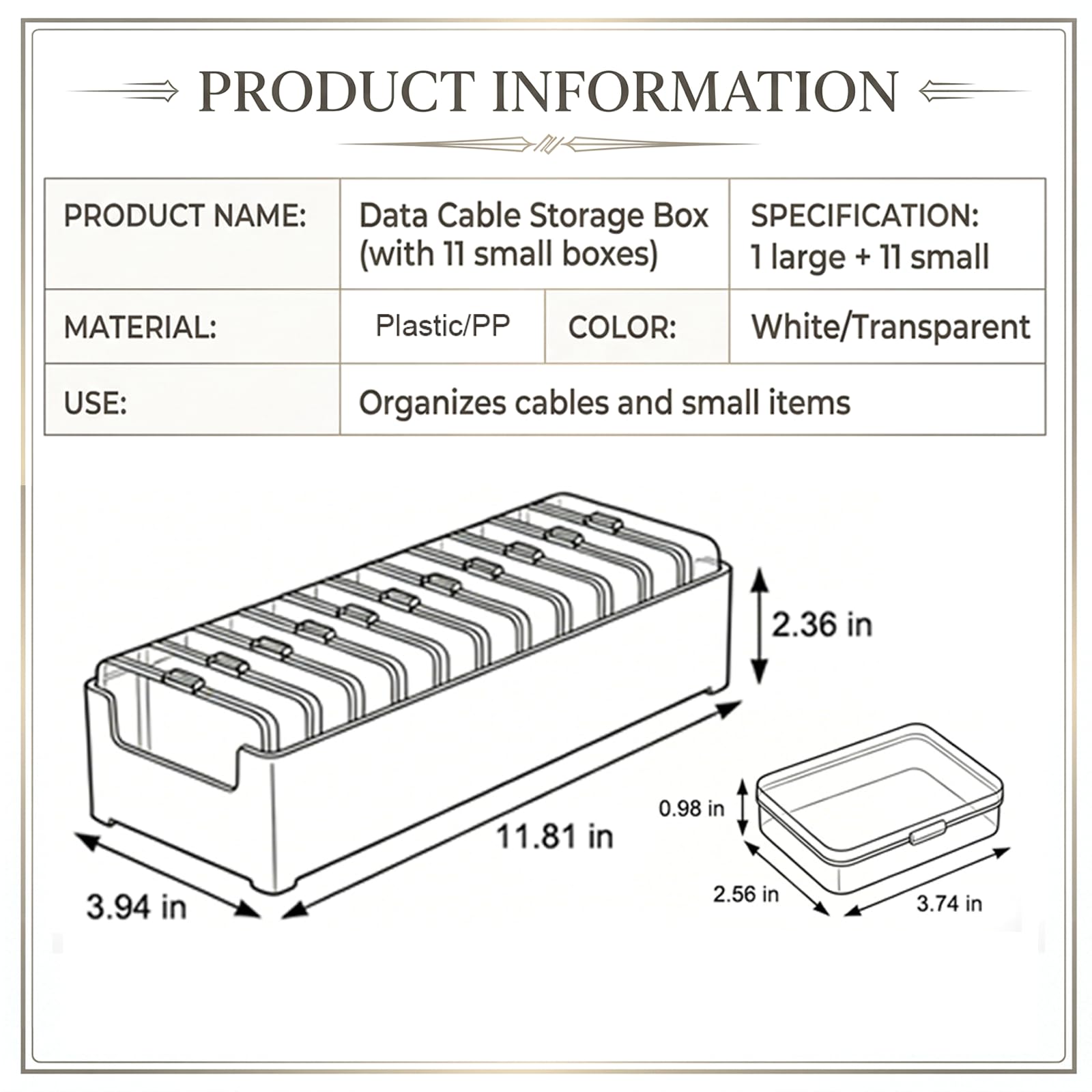 2 Pack Cable Organizer Box with 22 Mini Clear Cord Storage Cases