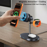 Qi2 25W 3 in 1 Magnetic Wireless Charging Station with Active Cooling
