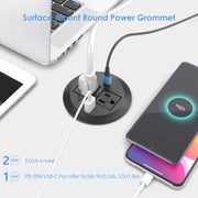 3 Inch Flush Mount Desktop Power Grommet USB C 2 AC Outlets