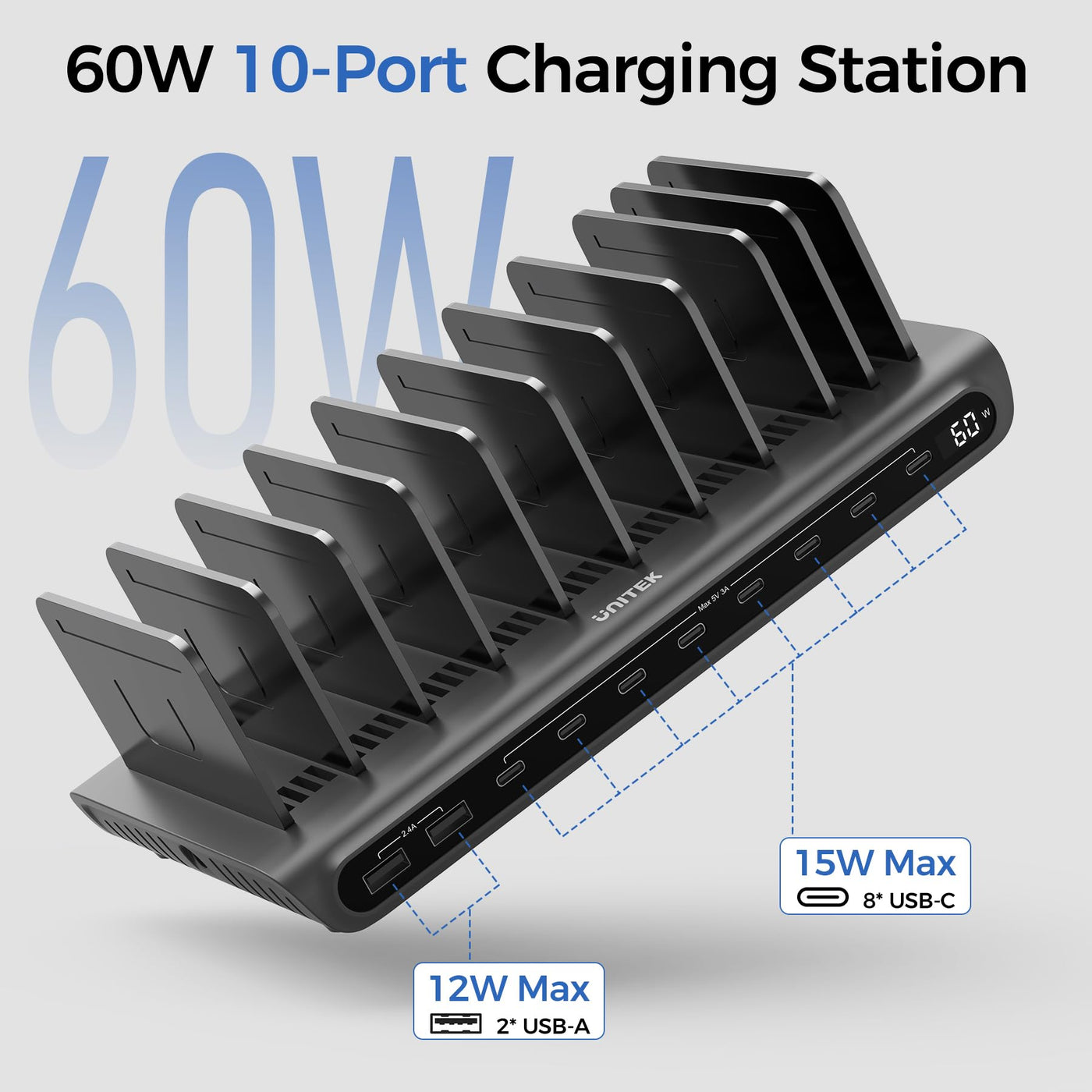 USB Charging Dock Station Organizer with Adjustable Dividers