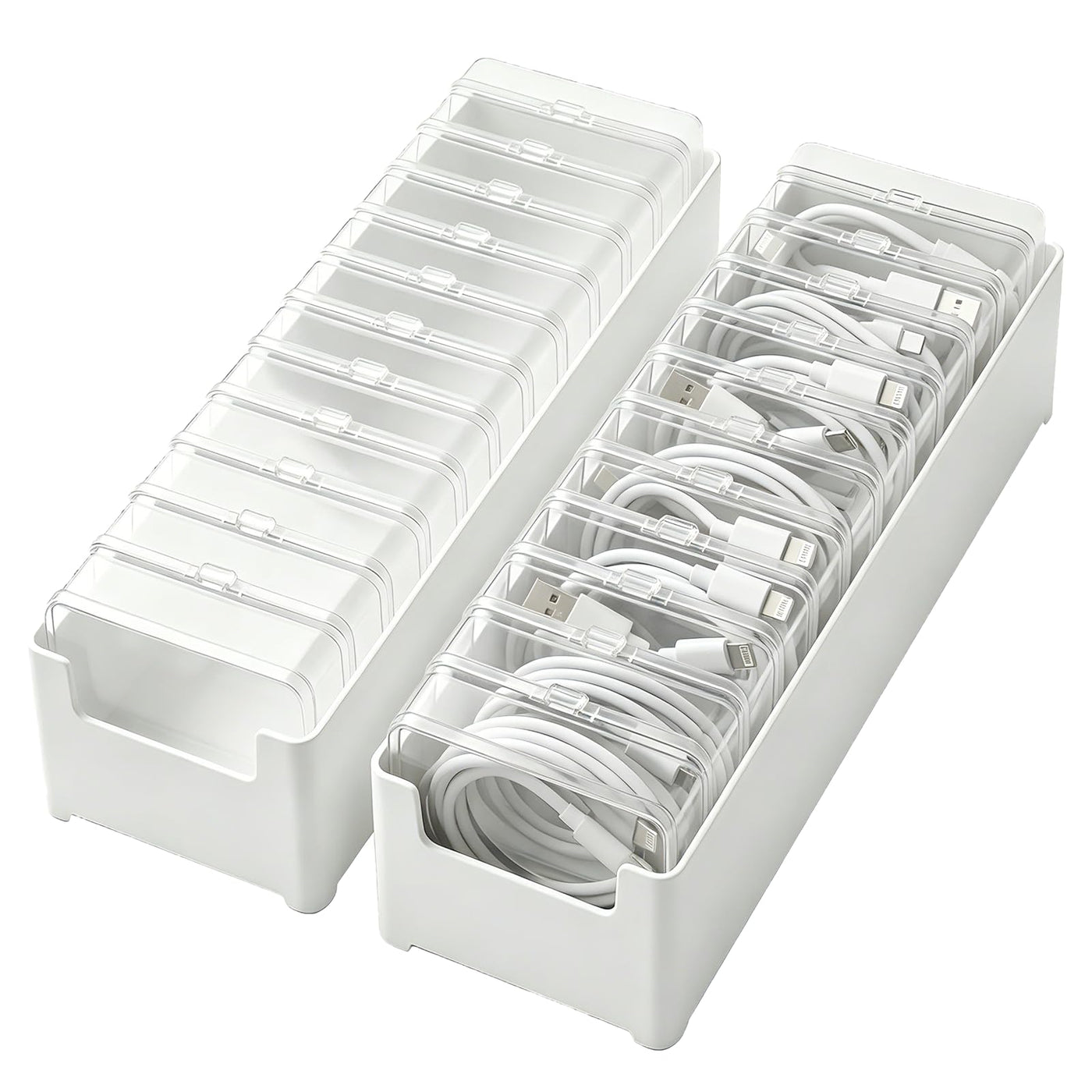 2 Pack Cable Organizer Box with 22 Mini Clear Cord Storage Cases