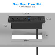 65W USB C Recessed Power Strip Desktop 4 AC Outlet PD GaN Charger