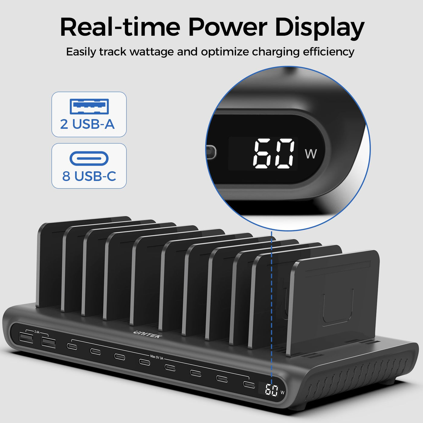 USB Charging Dock Station Organizer with Adjustable Dividers