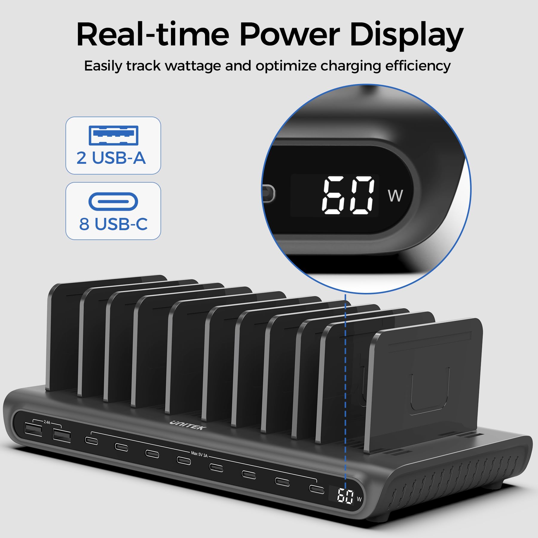 USB Charging Dock Station Organizer with Adjustable Dividers