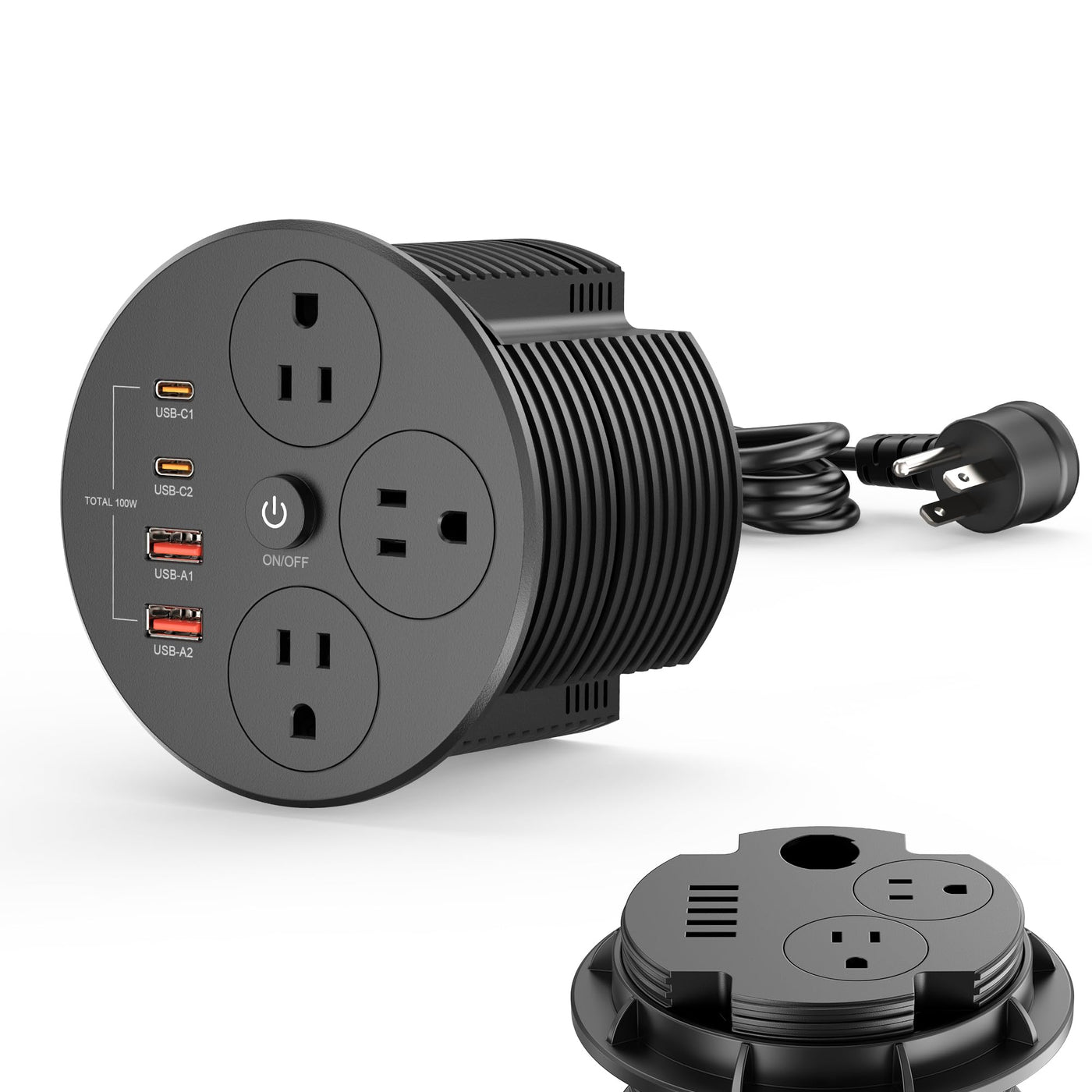 Desktop Power Grommet with 100W PD USB C Fast Charging