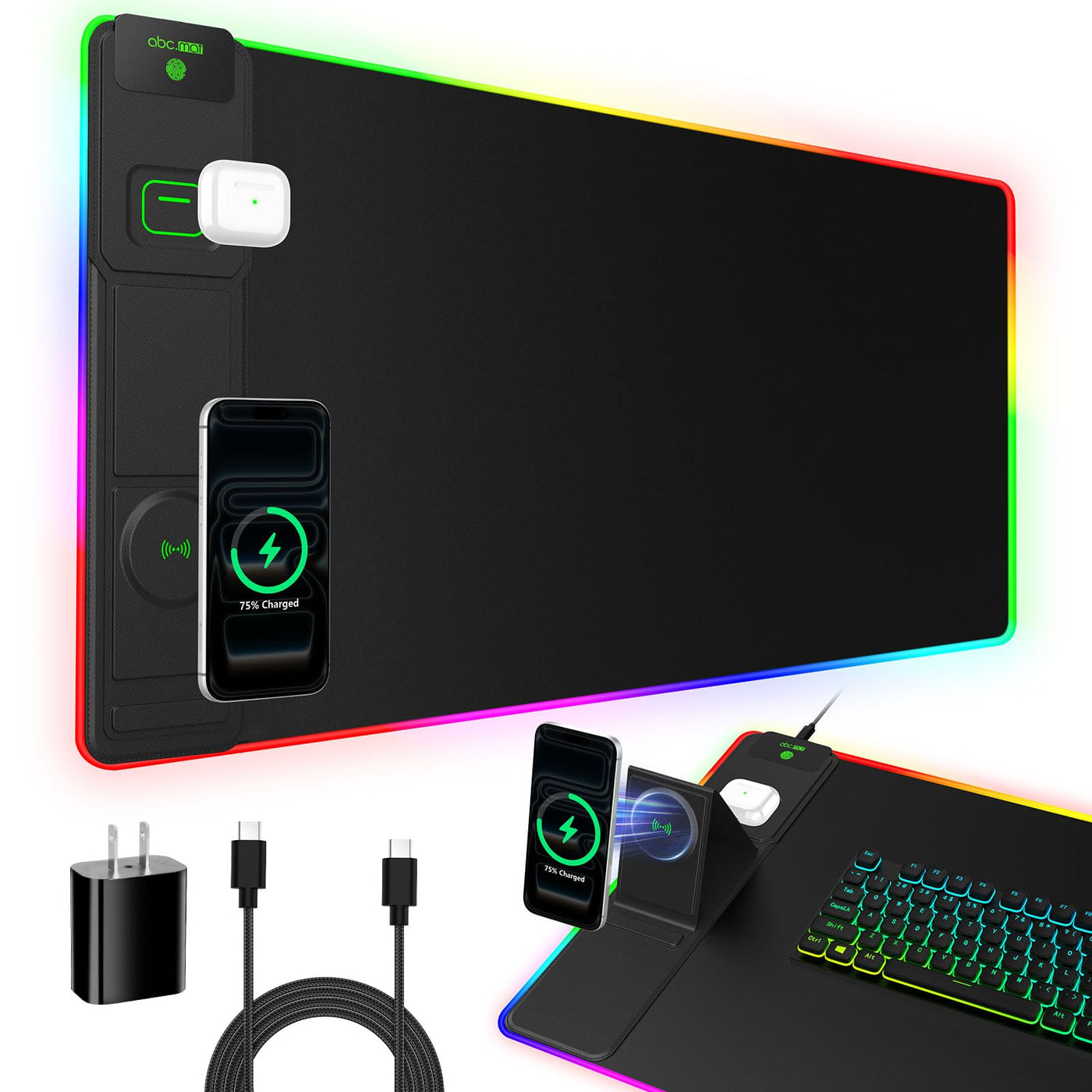 15W Fast Wireless Charging Mouse Pad Large Gaming Desk Mat