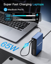 65W GaN 12 Port USB C Charging Station Aluminum Laptop Charger