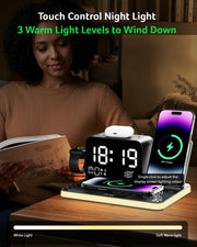 7 in 1 Wireless Charging Station with LED Clock 30W Fast Charger
