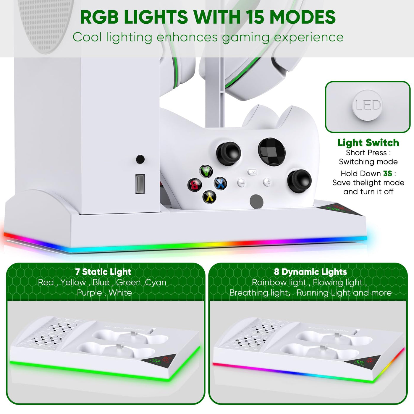 RGB Cooling Fan Stand Dual Controller Charging Station Rechargeable Battery
