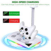RGB Cooling Fan Stand Dual Controller Charging Station Rechargeable Battery