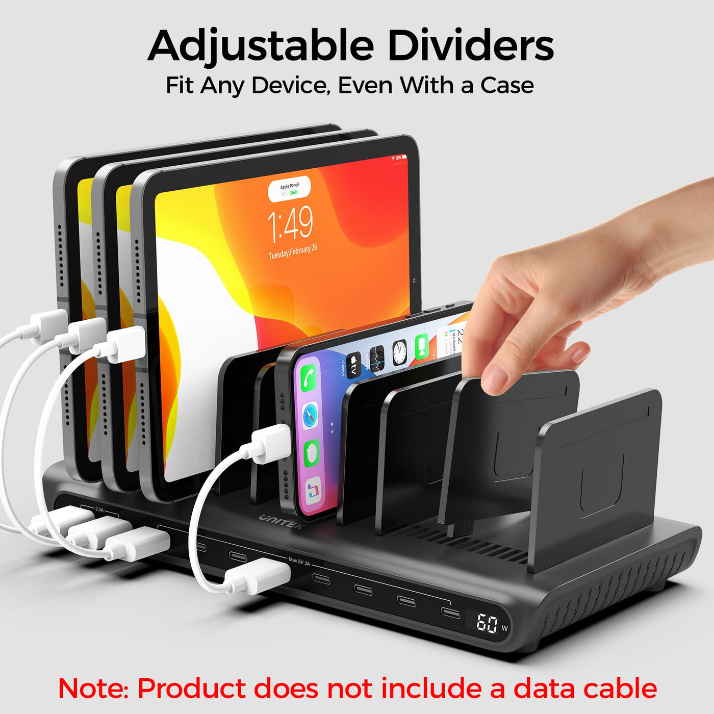 USB Charging Dock Station Organizer with Adjustable Dividers