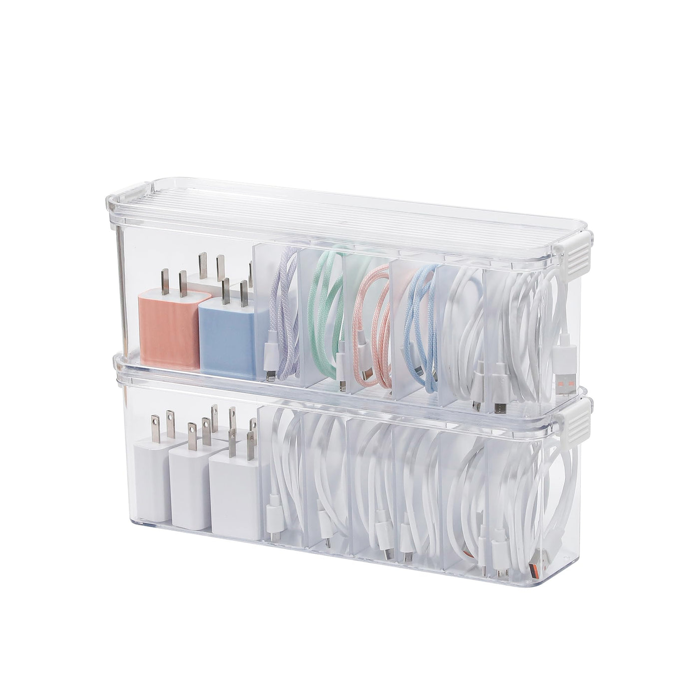 2 Pack Clear Cord Organizer Box for Desk Drawer Cable Storage Container