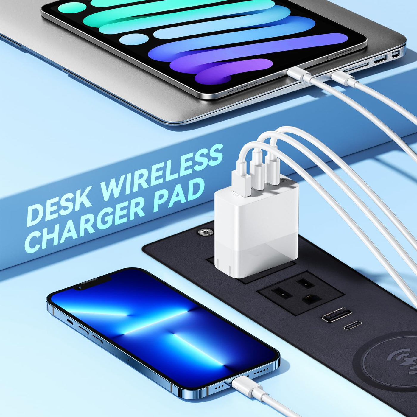 15W Wireless Charging Recessed Power Strip USB C 2 Outlets 2 USB Ports