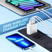 15W Wireless Charging Recessed Power Strip USB C 2 Outlets 2 USB Ports