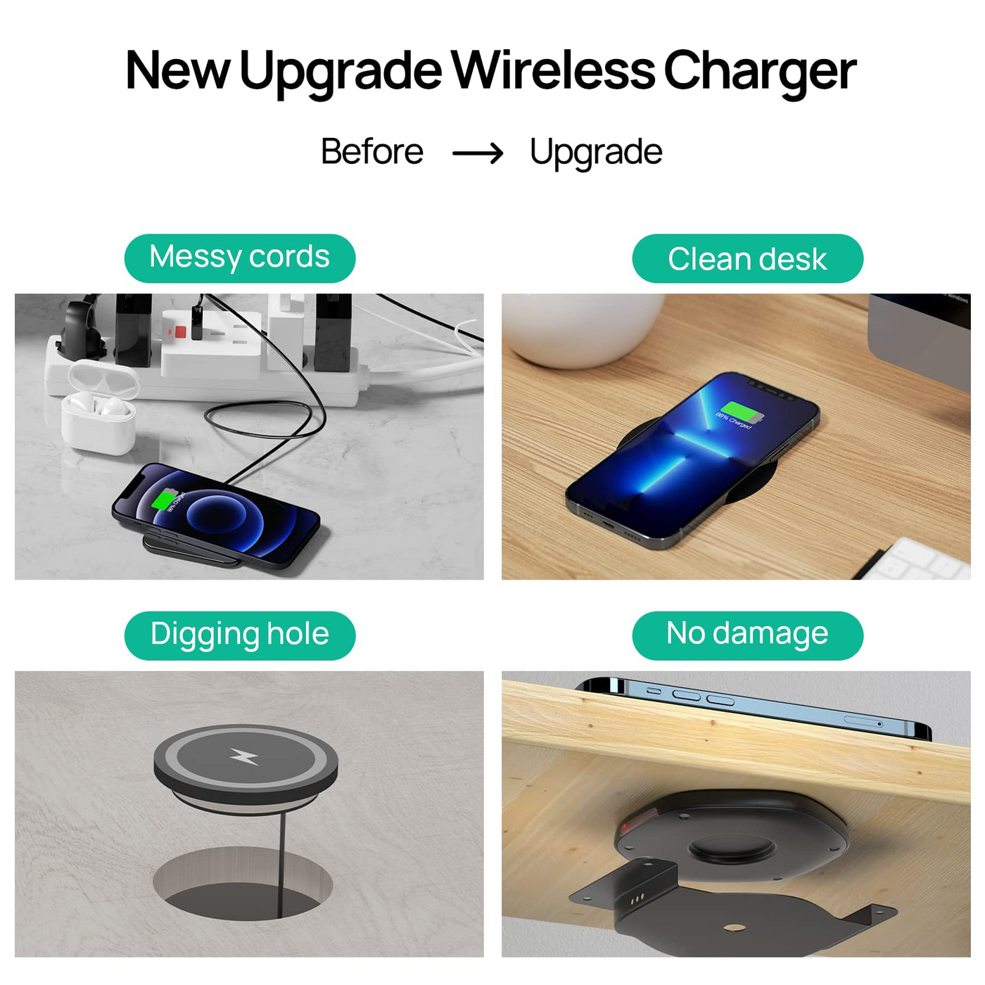 30mm Invisible Under Table Wireless Charging Station
