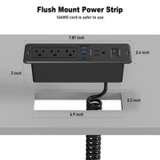 65W Recessed Power Strip with Retractable Spring Cord