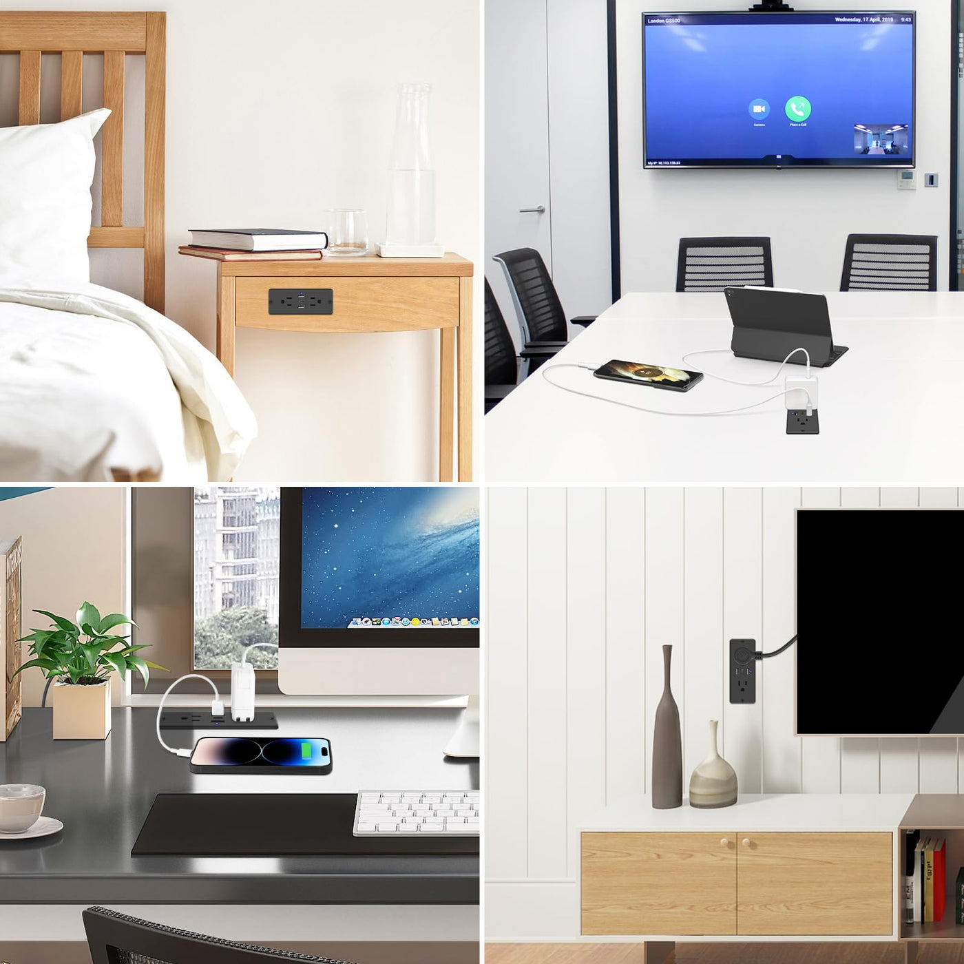 5 in 1 Recessed Power Strip 20W USB C Furniture Outlet Flat Plug