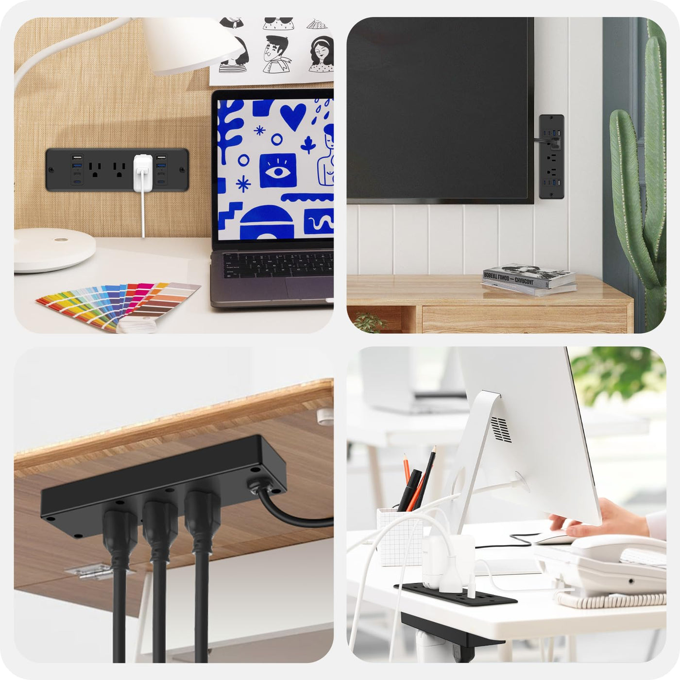 14 in 1 Recessed Power Strip 20W Surge Protector 6 AC 8 USB Ports