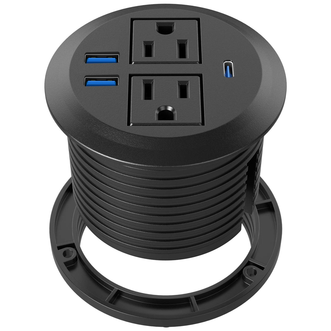 3 Inch Flush Mount Desktop Power Grommet USB C 2 AC Outlets