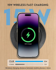 15W Pop Up Retractable Desktop Wireless Charger USB A USB C Ports