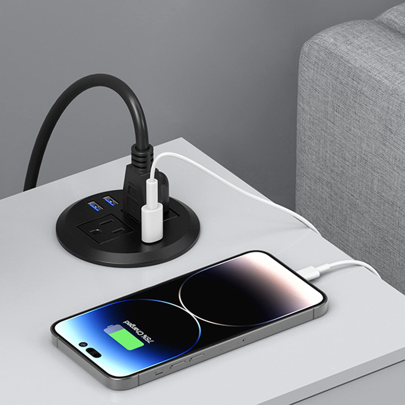 3 Inch Flush Mount Desktop Power Grommet USB C 2 AC Outlets