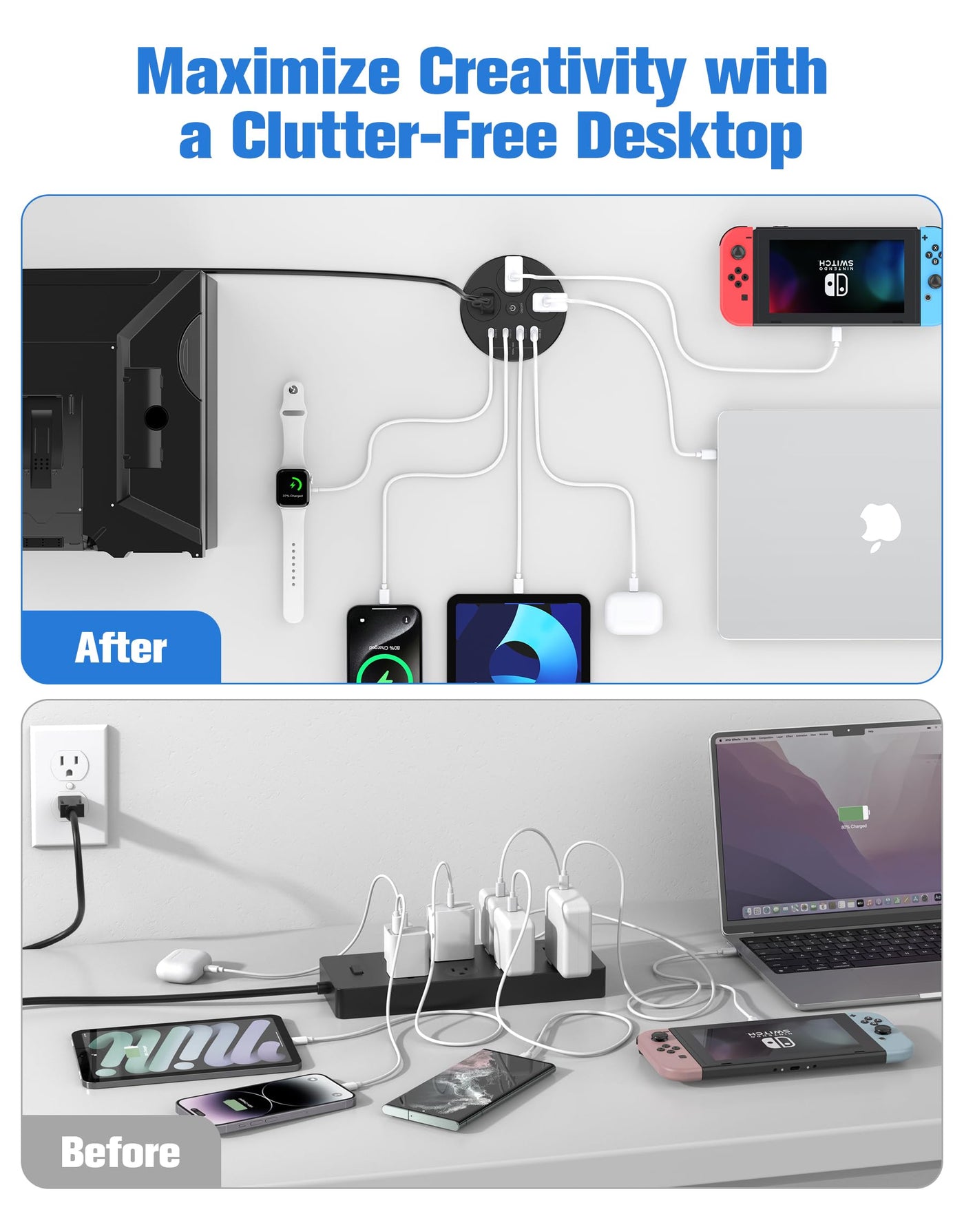 Desktop Power Grommet with 100W PD USB C Fast Charging