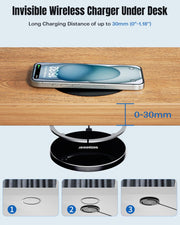 Invisible Under Desk Wireless Charging Pad 0 to 30mm Dual Use