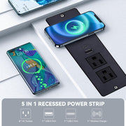 15W Wireless Charging Recessed Power Strip USB C 2 Outlets 2 USB Ports