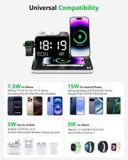7 in 1 Wireless Charging Station with LED Clock 30W Fast Charger