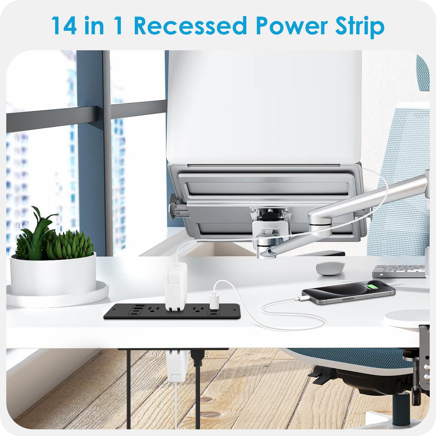 14 in 1 Recessed Power Strip 20W Surge Protector 6 AC 8 USB Ports