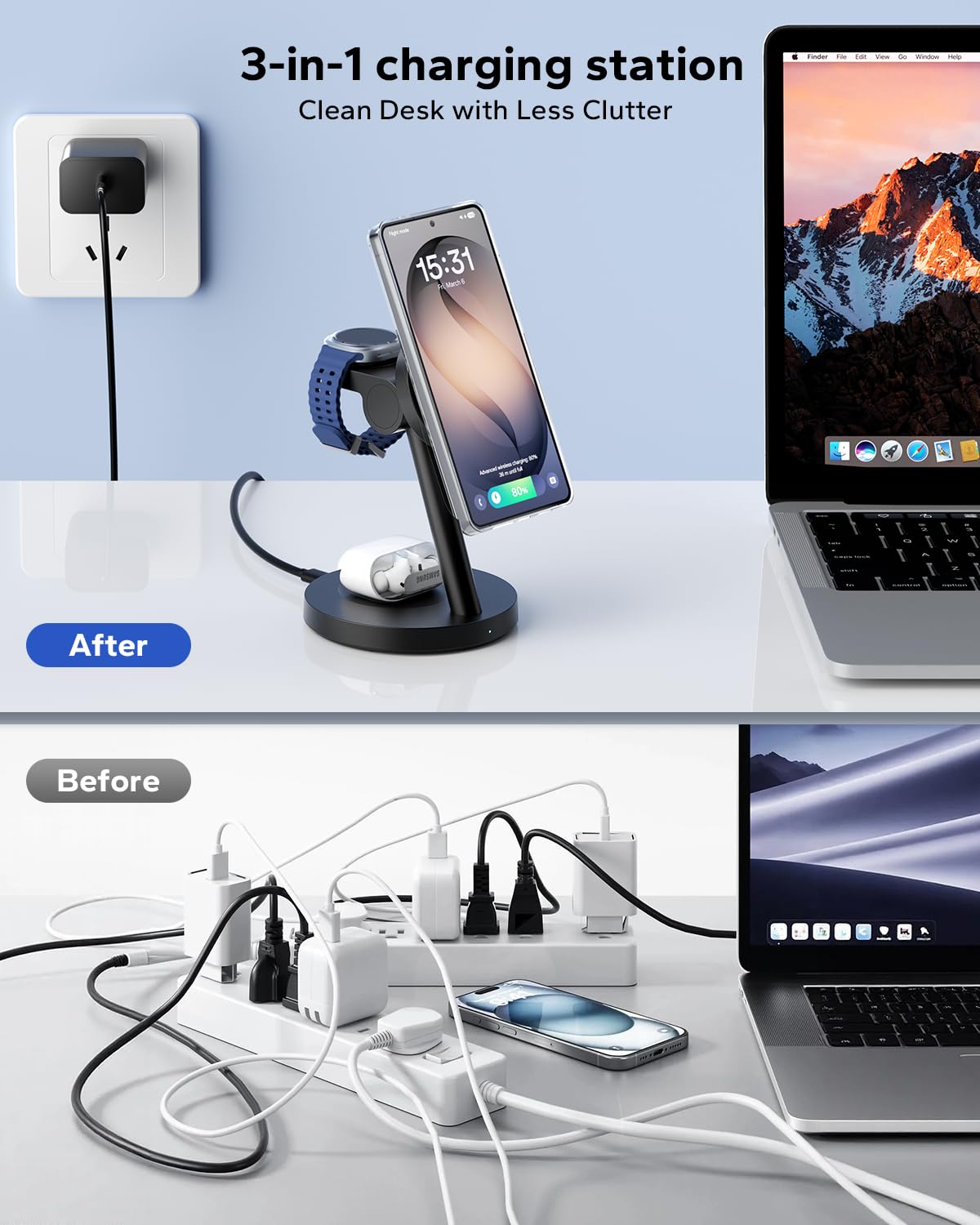 3 in 1 Magnetic Wireless Charging Stand for Phone Watch Earbuds