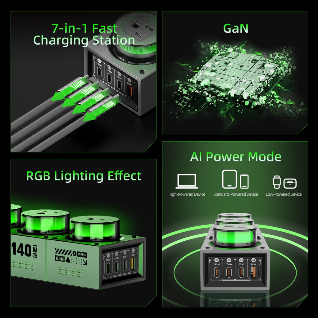 GaN Desktop Power Strip Charging Power Hubs